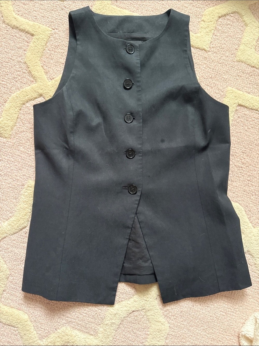 Classic Black Button Front Sleeveless Vest